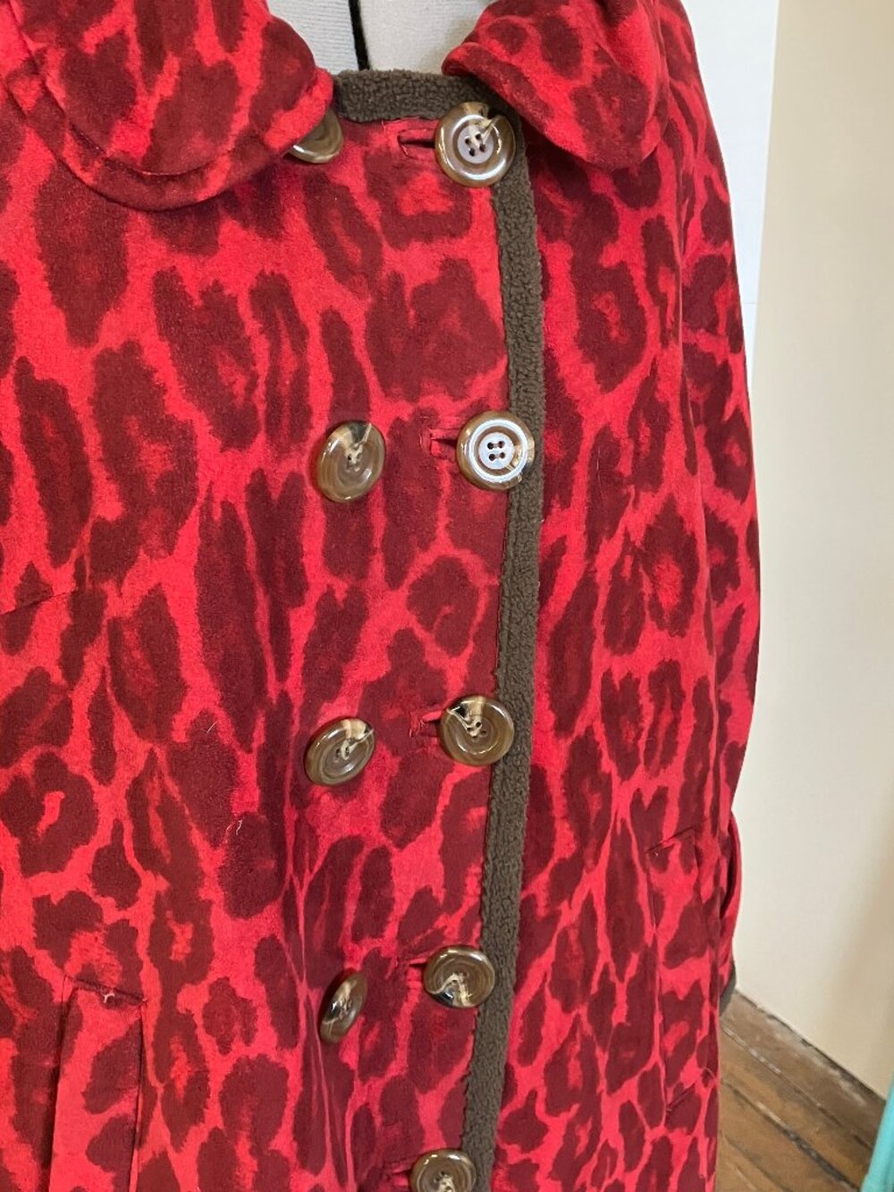 Red and Brown Fleece Swing Coat - Very Good Condition Sz L - Picture 3 of 10